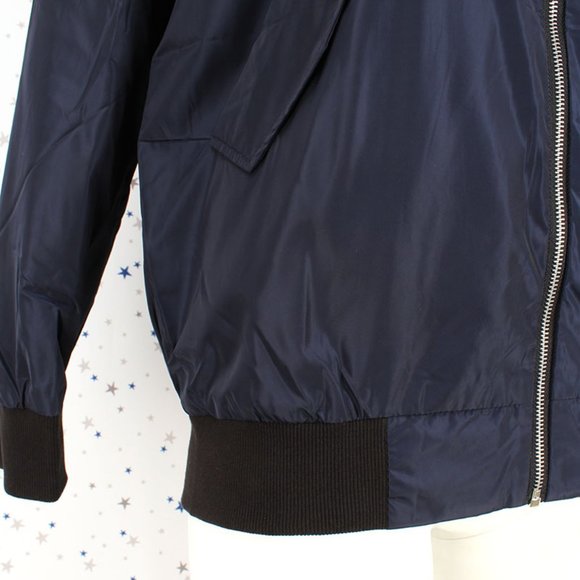 Navy Long Zip Up Bomber Jacket - Picture 4 of 10